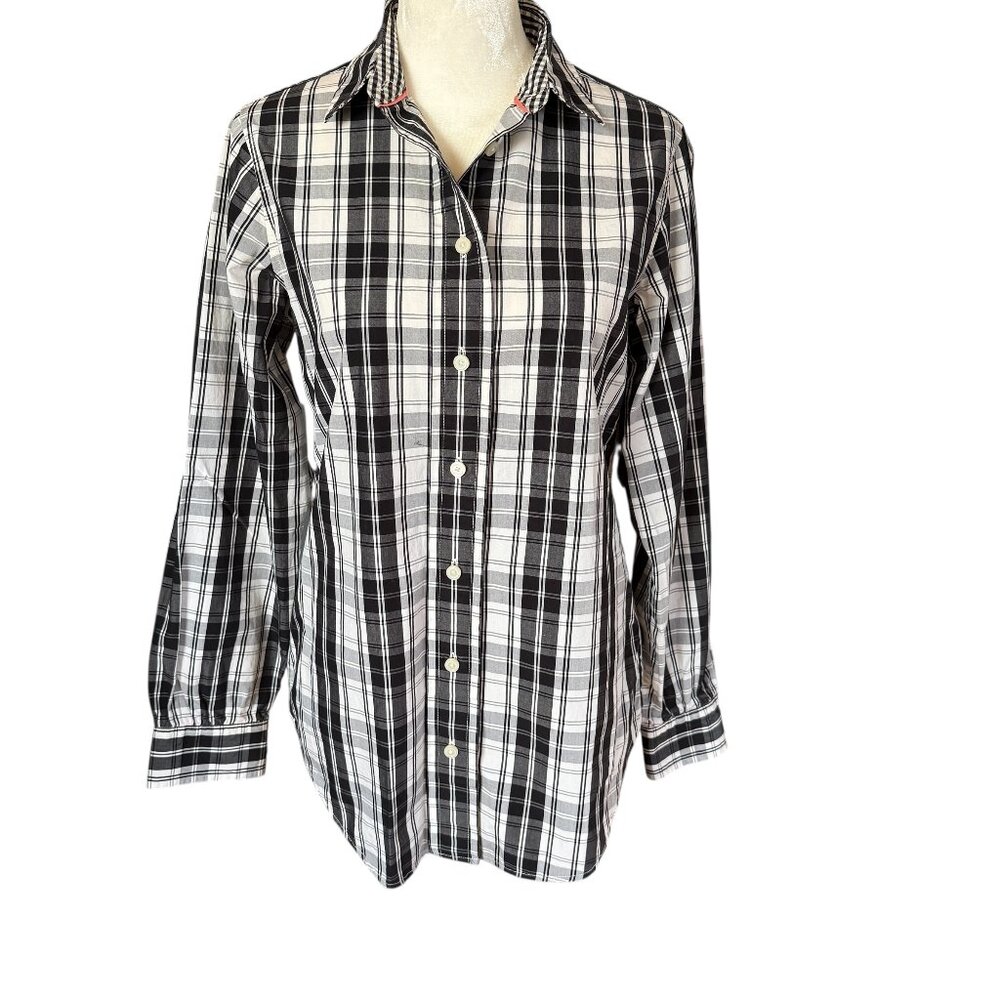 Liz Claiborne black white plaid long sleeve collared button down shirt women's S